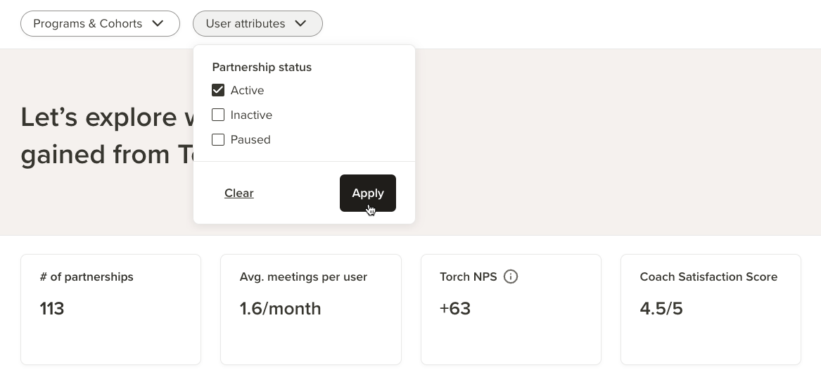 Apply Coaching Impact Report Filters