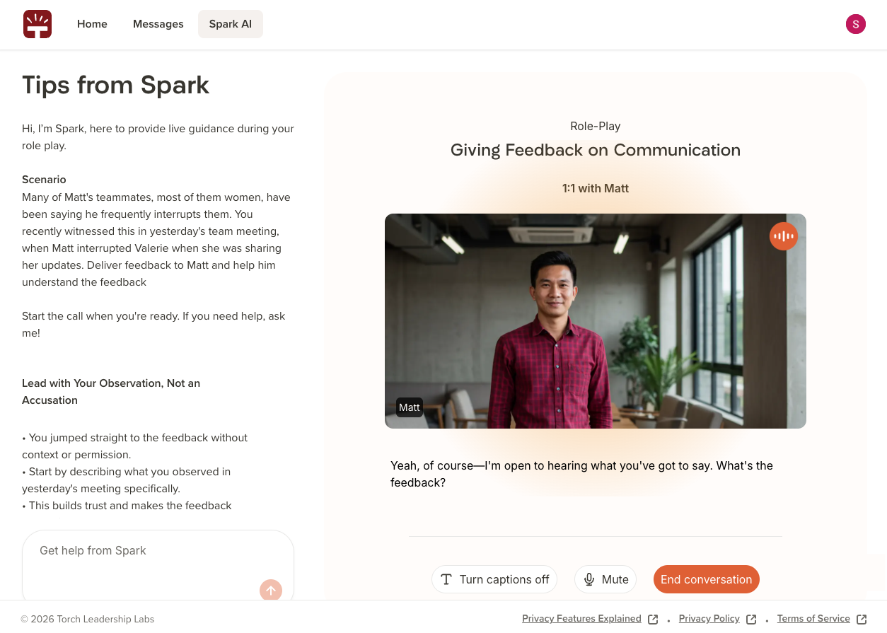Tips for giving feedback on communication during a role-play scenario with Matt.