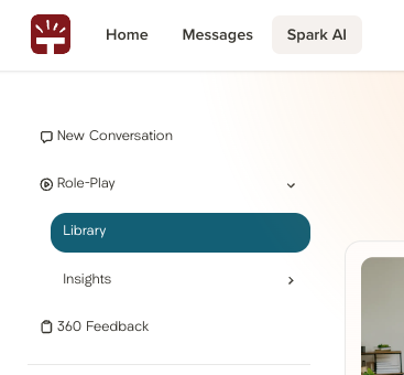 Navigation menu showing options like Library, Insights, and 360 Feedback.