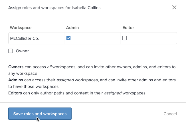 Save Roles and Workspaces
