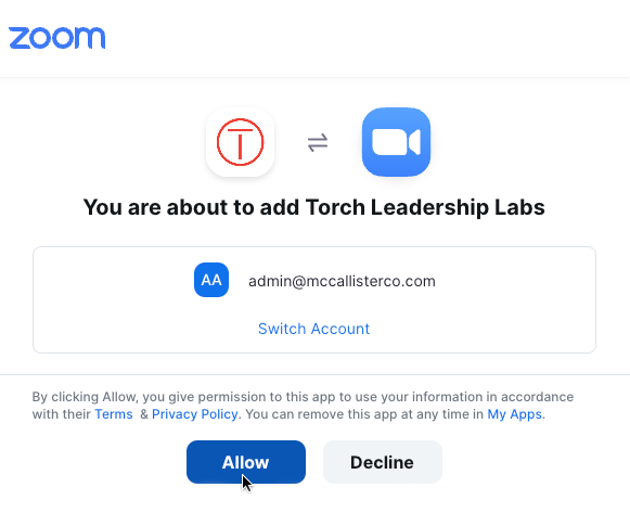 Allow Torch and Zoom Connection