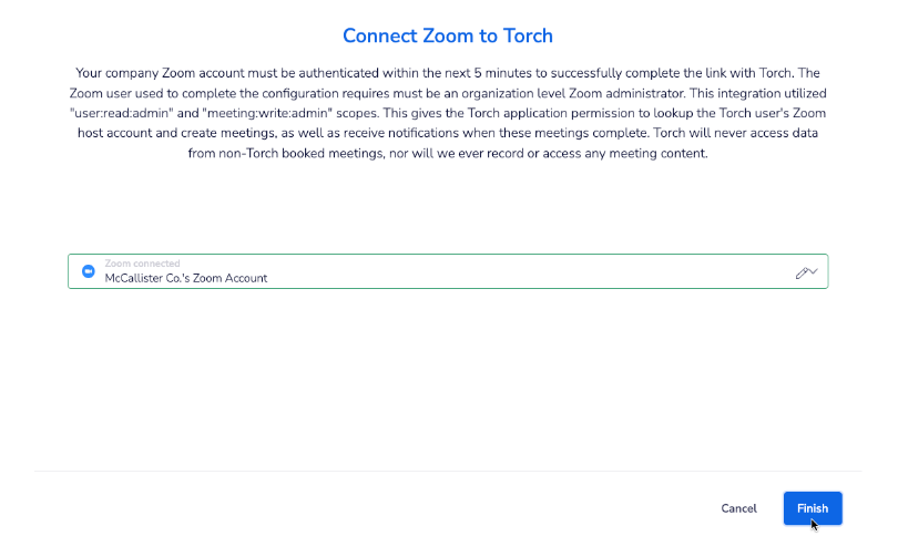 Finish Zoom Connection