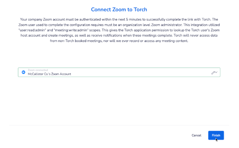 Finish Zoom Connection